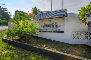 The entrance signage of the Ministry of Health Complex in Port Vila, Vanuatu. The office of the World Health Organization is also located here.