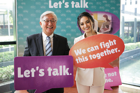 Dr Shin Young-soo, WHO Regional Director for the Western Pacific, with guest speaker Miss Kylie Verzosa, Miss International 2016, during the World Health Day 2017 celebration at the Regional Office in Manila. WHD 2017 theme: Depression: Let's Talk   Related: https://www.who.int/news-room/events/detail/2017/04/07/default-calendar/world-health-day-2017 Note: Title reflects the respective position of the subject at the time the photo was taken.